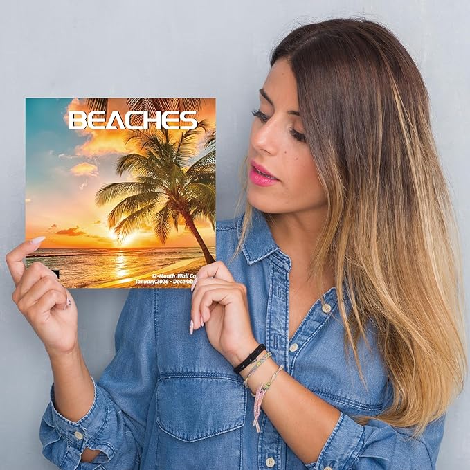 2026 Wall Calendar BEACHES, 12 Months Hangable Wall Calendars, Beach Calendars 2026, 12" x 24" (Open), Thick Glossy Paper, Organizing & Planning
