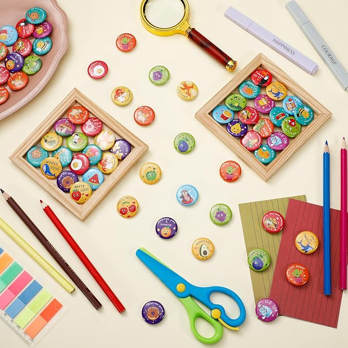 XunYee 200 Pcs Reward Button Pins Mini Round Inspirational Recognition Button Punny Motivational Pins Bulk Teacher Reward Pin for Kids Students Classroom Elementary Grade School Home Supplies