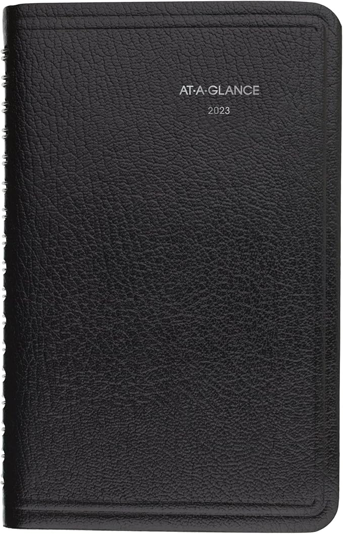 AT-A-GLANCE 2023 Weekly Planner, DayMinder, Hourly Appointment Book, 3-1/2 x 6", Pocket Size, Tabbed Telephone/Address Pages, Texture Cover, Black (G25000)