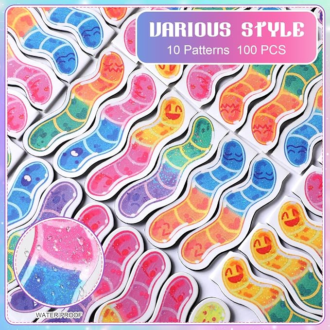100 Pcs Magnetic Worm Bookmarks Bulk Gifts for Students Back to School Glitter Funny Magnet Page Markers for Teachers My First Day of School Classroom Rewards Reading Party Favors for Book Lovers