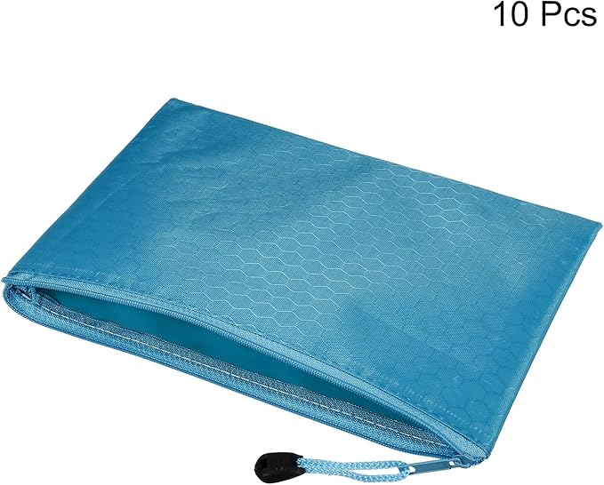 PATIKIL Waterproof Zipper File Bags, 10 Pack A5 Size Document Pocket Storage Organizer Pouch for Travel Office Supply, Sky Blue