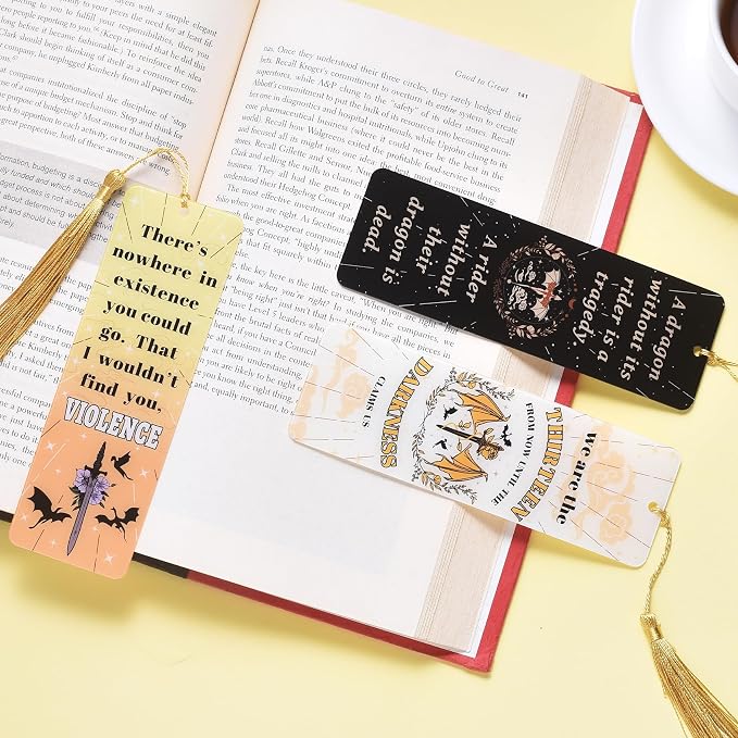 LParkin 3PCS Bookish Merch Fourth Wing & Throne of Glss Dragon Acrylic Bookmarks for Men, Unique Dragon Bookmark Collection, Bookish Gifts for Book Lovers, Page Markers for Bookworms