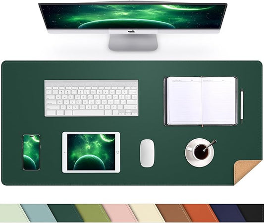 AFIING Cork Desk Mat, Dark Green, 35.4" x 17",Desk pad Protector | Dual-Sided Cork & PU Leather, Large Mouse Pad, Non-Slip & Waterproof