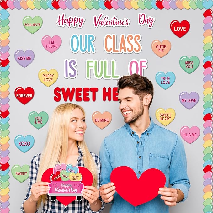 Valentine's Day Heart Bulletin Board Classroom Decorations Valentines Day Love Heart Paper Cutouts Bulk with Borders for Craft Projects Valentines School Party Blackboard Wall Decor
