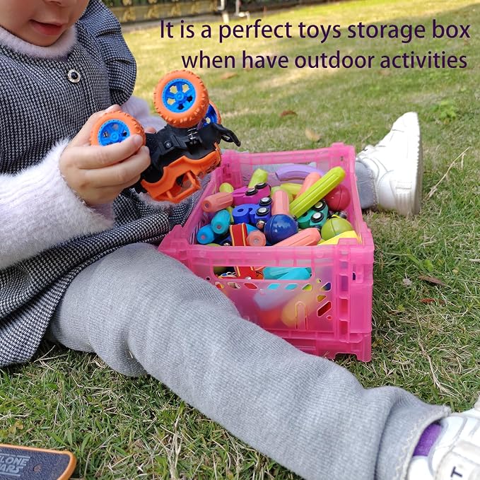4Pack Pastel Plastic Storage Crates and Baskets, Collapsible Crates for Organizing, 4L Space Saving Bins for Classroom, Kitchen, Office, Bedroom,Desk Organizer. (Mix Colors)