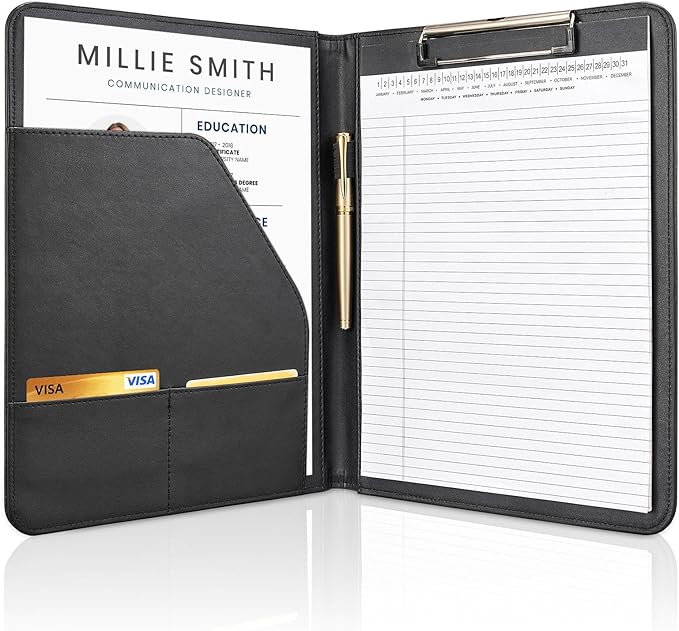 OOWOLF Padfolio with Clipboard Portfolio Binder for Resume, Legal Document, Business Office Conference, Legal Pad Portfolio Folder for A4 Letter Size Notepad, 8.5 x 11 inch, with 1 Ruled Notebook