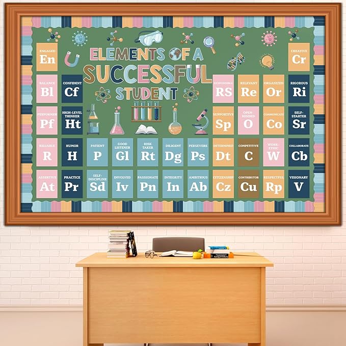 Funrous Periodic Table of Elements Bulletin Board Decorations Set Science Elements Classroom Decor Chemistry Laboratory Paper Cutouts for High School Bedroom Science Teacher Wall Party Supplies