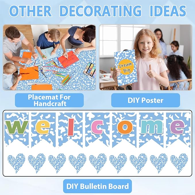 Composition Blue Bulletin Board Paper Roll Blue Dot Bulletin Board Background Paper Fade Resistant Classroom Decoration Poster for Art Craft DIY Projects Home Office Wall Party Supplies 17.7in x 20ft