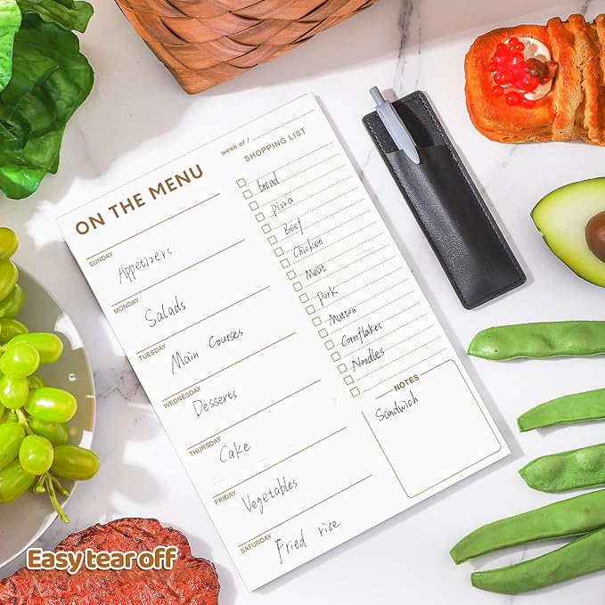 60 Sheets Meal Planner for fridge with Pen Holder, 7x10'' Magnetic Meal Planners and Grocery List Undated Weekly with Tear off Shopping List and Shopping, White