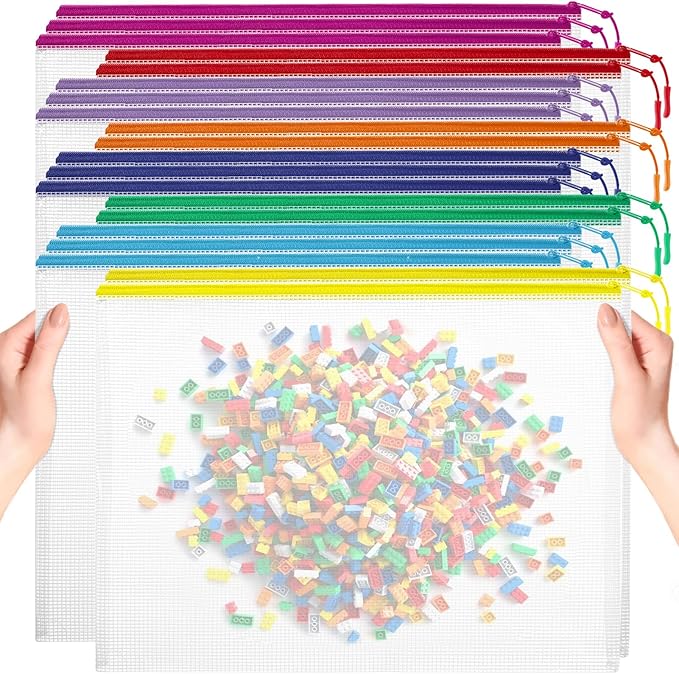 YOPCDJ 20pcs Mesh Zipper Pouch Bags, Puzzle Bags, A3 17x12 Inches Large Reusable Pouches for Organizing Classroom and Storage, Extra Large Zipper Pouch, Board Game Storage