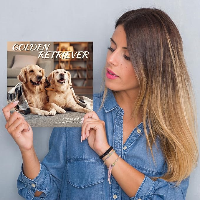 2026 Wall Calendar,Golden Retriever Wall Calendar, 12" x 24" Open,Family Planner Calendar Organizer with Golden Retriever Images, for Dogs Lovers