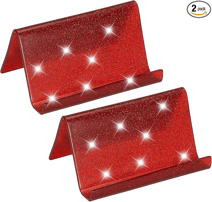PATIKIL Business Card Holder for Desk, 2Pcs Acrylic Business Card Holders Shine Card Stand Organizer Cards Display for Office Exhibition, Red