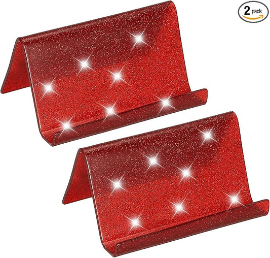 PATIKIL Business Card Holder for Desk, 2Pcs Acrylic Business Card Holders Shine Card Stand Organizer Cards Display for Office Exhibition, Red