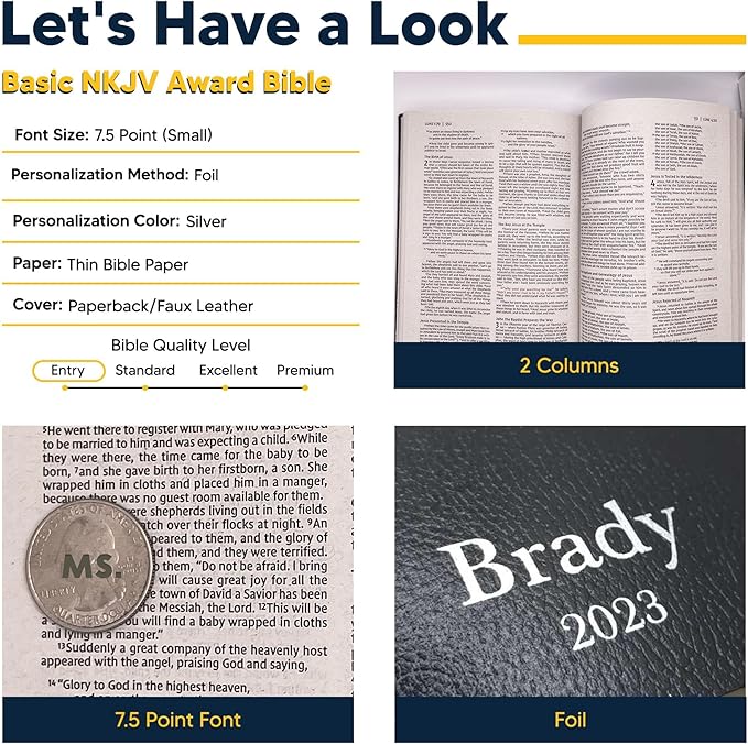 Personalized NKJV Bible New King James Version Faux Leather Small Print Economy Holy Bible with Custom Name at The Lower Right Side, Custom Gift for Christian Religious & Celebrations (Black)