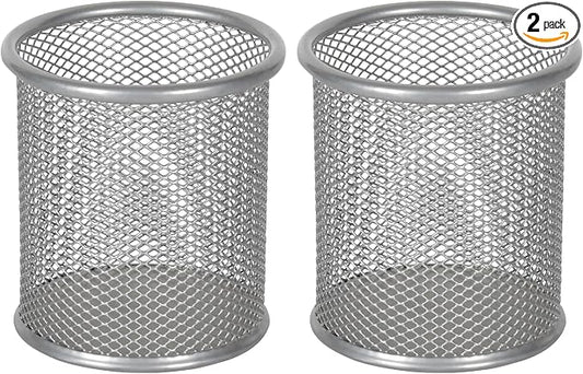EasyPAG Pencil Holder for Desk, 2 Pack Metal Pen Organizer, Mesh Pencil Cup Organizer for Home, Office, Classroom, School, Silver