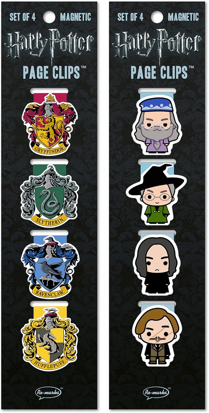 Re-Marks “Harry Potter” Hogwarts House Crests and Wizards Magnetic Page Clips, 2 Sets of 4 Page Clips, 8 Clips Total