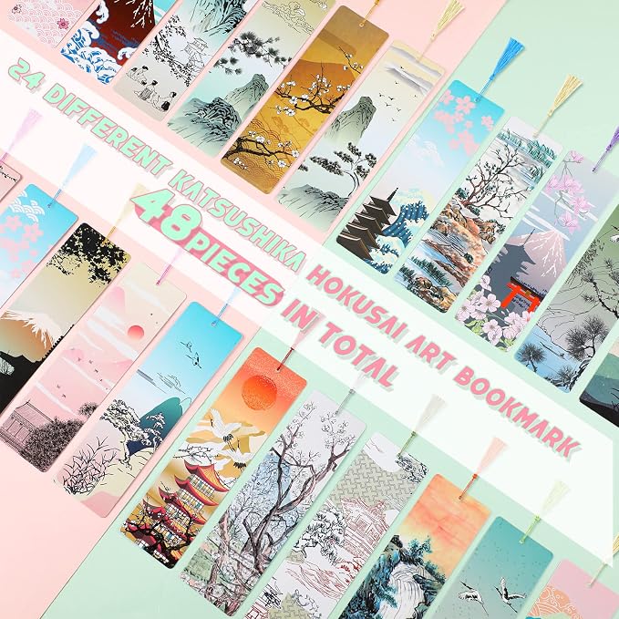 Yexiya 48 Pieces Tassel Anime Bookmark Inspirational Japanese Paper Bookmark Japan Art Impressions Nature Manga Book Card for Artists Men Women Book Lover Teen