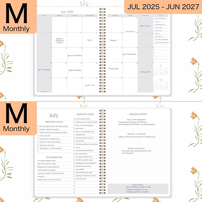 Monthly Planner 2025-2027, July 2025 - June 2027, 7" x 9", 2 Year Calendar 2025-2027 Monthly Planner, 24 month Calendar Perfect for School & Office
