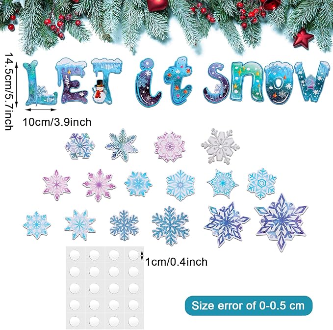 68 Pieces Winter Classroom Bulletin Border Decoration Christmas Snowflake Cutouts Let It Snow Cutouts Winter Classroom Decoration Holiday Bulletin Border for Christmas Classroom Home Decor (Snowflake)