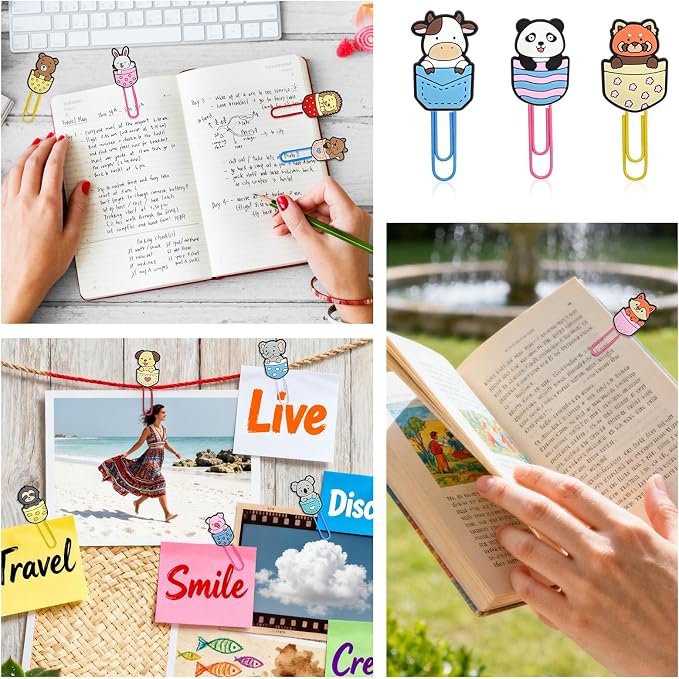 Cute Paper Clips, 18Pcs Cute Pocket Animals Bookmark Paperclips Bulk Metal Fun Pet Planner Clip Charms Clamp Desk Accessories Stationery Colorful Office Supplies Gifts for Student Teacher Party Decor