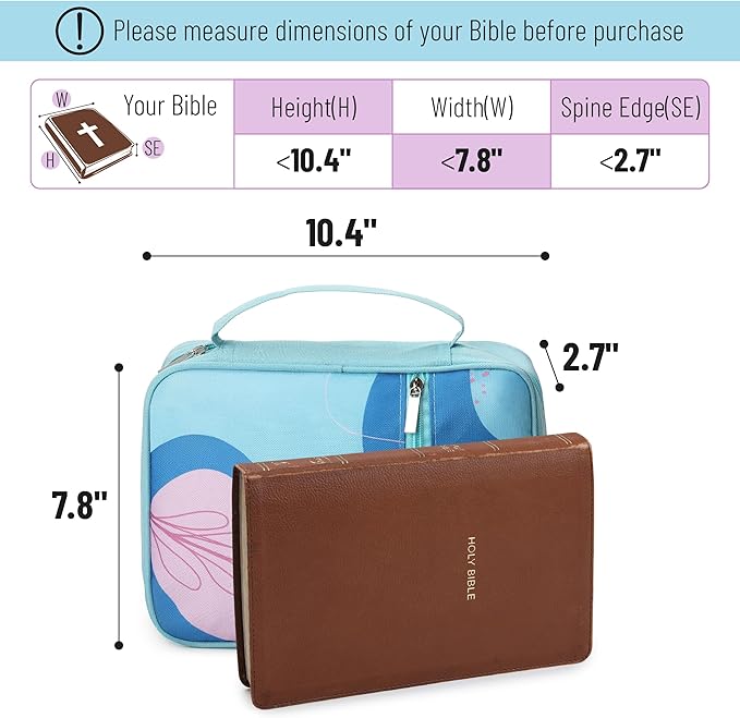 Mr. Pen- Bible Cover Case, Carrying Book Case with Durable Handle and Zippered Pocket, Bible Protective Church Bag for Men & Women, Christian Gifts, Aqua Flora