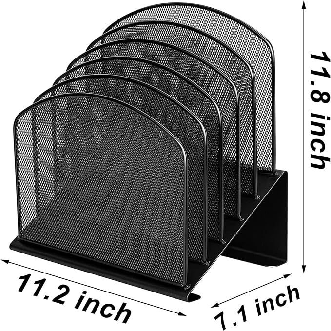 Desktop File Organizers 2 Pack Inclined Document Holders 5 Section Office Supplies Mesh Vertical File Sorters Metal File Storages (2)