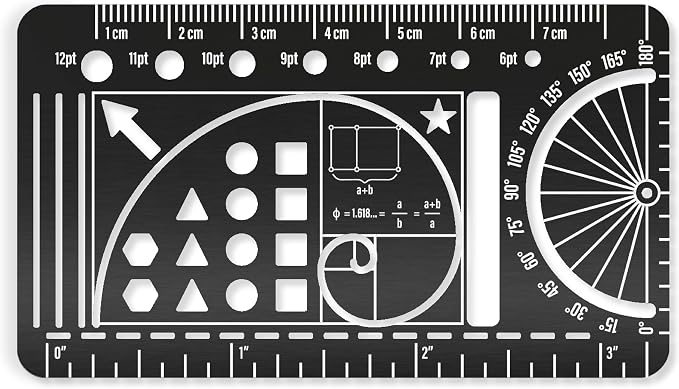 Pocket Journal Stencil - Stainless Steel Metal Bookmark with Circle Template, Ruler Conversion, Protractor & Golden Ratio - Planner Accessories for Journaling, Bible Study, Sketching & Notes