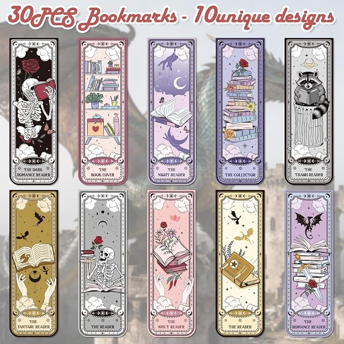 Wxiben Tarot Magnetic Bookmark for Women - 30 Pcs Fantasy Dragon Skull Bookmark Dark Romance Book Mark Magnets Page Clip Gifts for Bookish Book Lovers Students Teacher Reading Party Favor