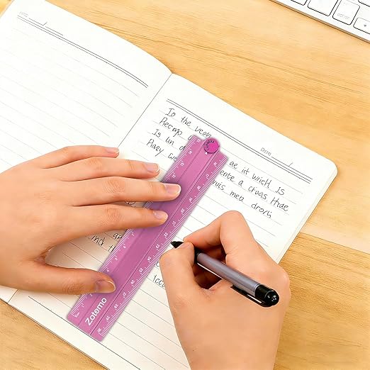 2-in-1 Foldable Metal Ruler & Protractor -15cm Compact to 30cm Extended, Precision Laser Etched Metric Scale, Aluminum Folding Small Ruler for Planner Journaling Drafting Drawing (Pink)