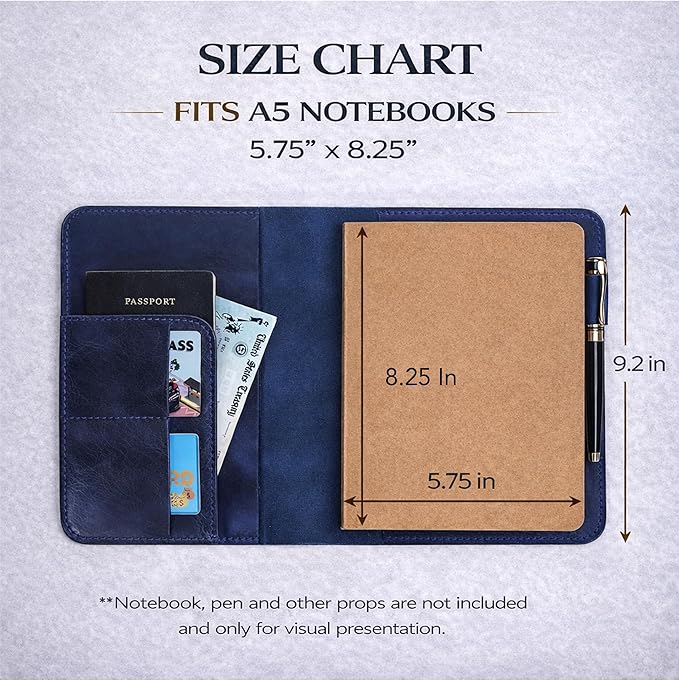 TheAntiq Genuine Leather A5 Journal Cover Refillable Notebook Cover, Fits 5.75 x 8.25 in, Card Slots Pocket & Pen Holder, Handmade Professional Leather Organizer for Men & Women, Travel & Work Diary Cover