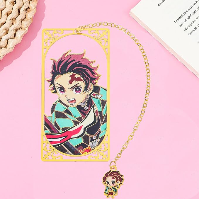 Demon Kamado Bookmark Page Mark, Anime Tanjiron Zenitsu Giyuu Kyoujurou Figure Reading Tool, Stationery Gifts for Reading Lovers Bookworm (Style B)
