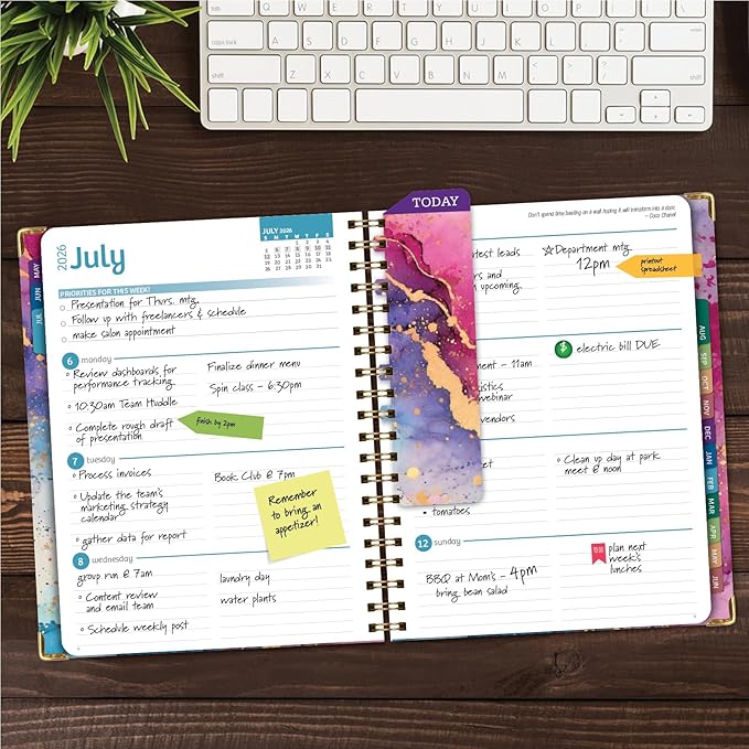 HARDCOVER Academic Year 2026-2027 Planner: 14 Months (May 2026 Through June 2027) 8.5"x 11" Daily Weekly Monthly Planner Yearly Agenda. Bookmark, Pocket Folder and Sticky Note Set (Rainbow Gold Marble)