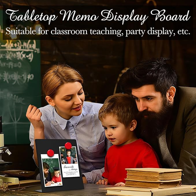 Fainne 2 Pcs Magnetic Bulletin Board with Easel Stand Mini Black Magnet Metal Tabletop Memo Display Board for Back to School Menu Table Office Supplies (12.6 x 11 Inches)