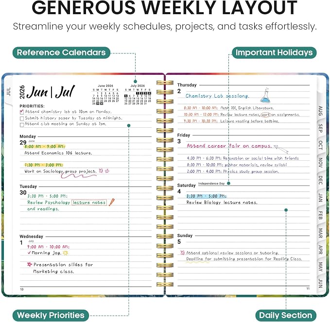 Planner 2026–2027, Weekly & Monthly Academic Organizer for School Year, Jul 2026–Jun 2027, Hardcover Planner with Tabs, Back to School Essential, 6.3" x 8.5", Mystic Forest