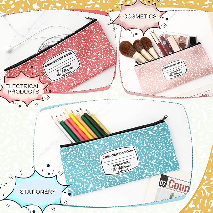Epakh 15 Pcs Teacher Pencil Case Pouch 8.7 x 3.9 Inches Composition Teacher Appreciation Gifts Portable Pencil Bag with Zipper Multipurpose Cute Pen Pouch for Teachers Stationery Organizer (Soft)