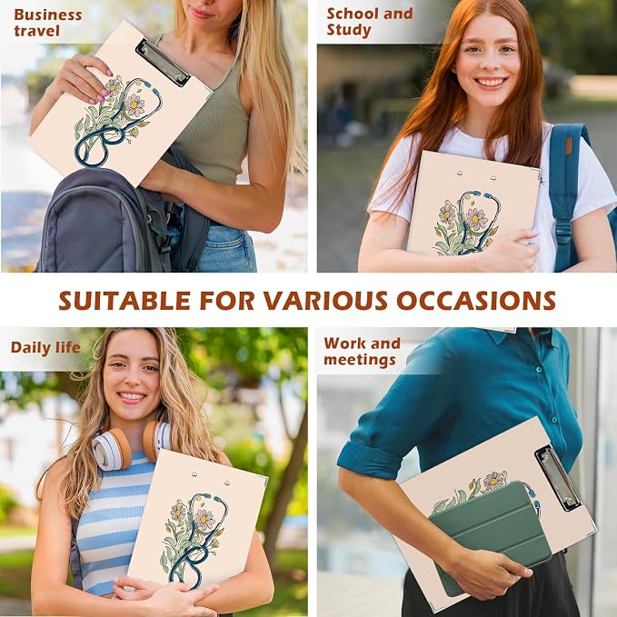 Lacama Nurse Clipboard GIFS for Women, Vintage Nursing School Office Supplies, Floral Stethoscope Project Folders with Metal Clip GIFS for Office Classroom Desk, 12.4x9.25 in