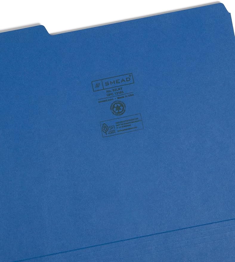 Smead Colored File Folder, 1/3-Cut Tab, Letter Size, Navy, 100 per Box (13193) (Pack of 2)