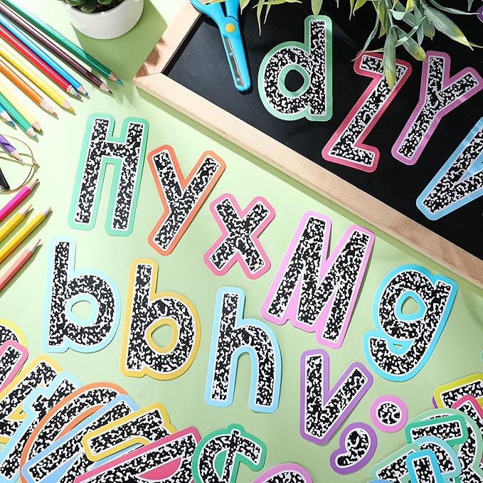 Mooliwe 134 Pcs 5 Inch Colorful Composition Bulletin Board Letters for Classroom Alphabet Numbers Combo Set Cutouts Letter for Bulletin Board Display Chalkboard School Decor