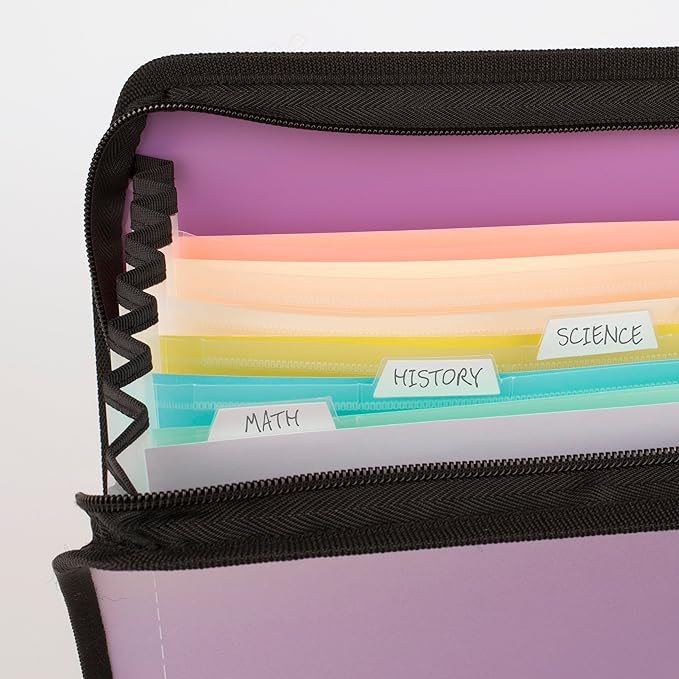 Five Star Expanding File Organizer + Study App, 7-Pocket Accordian File Organizer, Zipper Closure, Holds 8-1/2" x 11" Paper, Amethyst Purple (350099G-ECM)