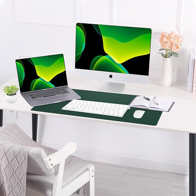 AFIING Cork Desk Mat, Dark Green, 23.6" x 13.7", Desk Pad Protector | Dual-Sided Cork & PU Leather, Non-Slip & Waterproof, Ideal for Laptop, Mouse & Small Desks