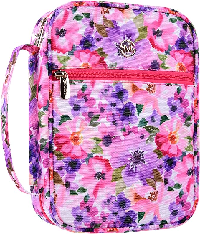 G-LEAF Bible Cover Case/Book Cover, Bible Case for Women Girls, Bible Cover Bags Floral Pattern With Handle Fits for Standard Size Bible, 9.5x6.7x2.5 In