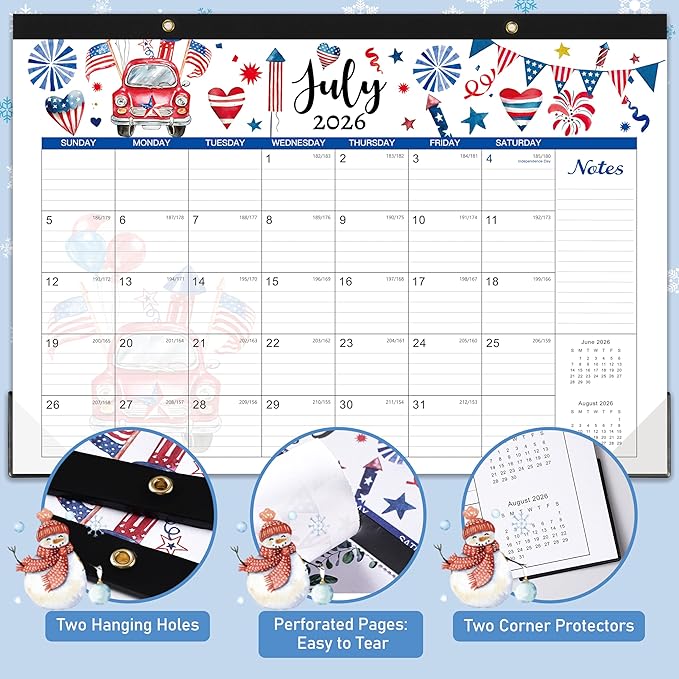 Desk Calendar 2026-2027, 18 Months Desk/Wall Calendar 2026-2027, July 2026 - December 2027, 17" x 12", with Large Ruled Blocks for Planning
