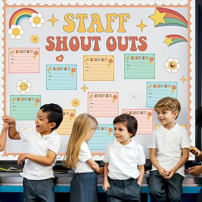 Boho Hippie Staff Shout Outs Bulletin Board Decorations Groovy Retro Staff Shout Outs Bulletin Board Set Appreciation and Recognition DIY Craft Cutouts for Back to School Classroom Decor Supplies