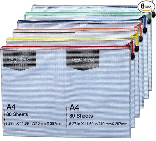 6pcs Mesh Zipper Pouch Bags, A3 17x12 Inches Large Reusable Plastic Zipper Pouches Bag for Organizing Office, File, School, Classroom, Cross Stitch Projects, Puzzle & Board Game Storage Bags