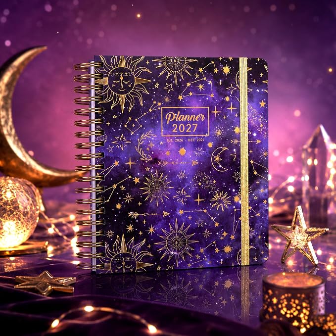 CAGIE Planner 2026-2027 18 Month July 2026-Dec 2027 Weekly and Monthly Calendar Planners Yearly Daily Hardcover 26-27 Planner for Women with Stickers Tabs Spiral Bound Agenda, Purple, 8.3"x9.1