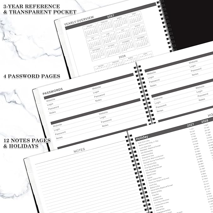 2027-2028 Monthly Planner - 2 Year Planner 2027-2028, JAN 2027 - DEC 2028, 9" x 11", 2 Year Calendar 27-28 Monthly Planner with Tabs, Pocket, Label, Contacts - Black