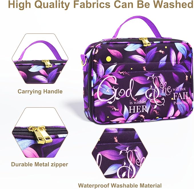GUEER Bible Cover for Women, Bible Holder, Bible Cover Carrier Carrying Organizer Bag, God is Within Her She Will Not Fall, Zipper and Pockets for Standard Size Bible, Gift for Women（hengban）