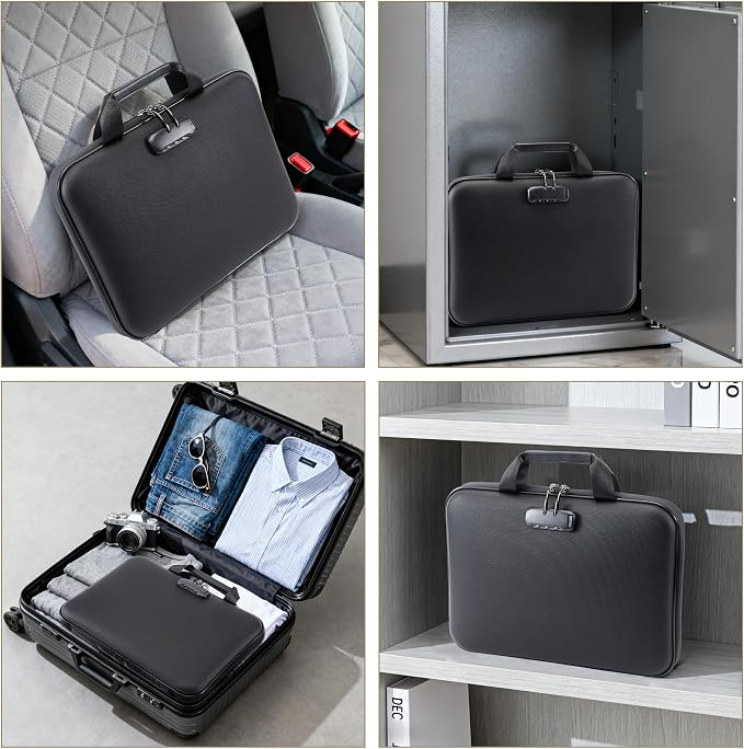 Garvee Fireproof Document Box with Lock, Waterproof Fire Safe Hard Case File Box, Portable Important Document Storage Organizer Bag for Homeowners Office & on the Go, Black