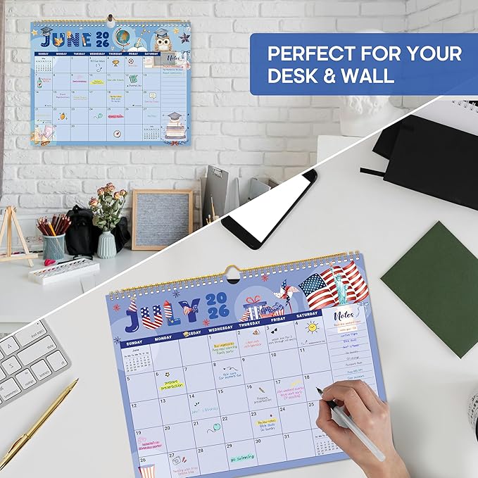 Calendar 2026-2027, Monthly Wall Calendar Runs Until June 2027, 11.5" x 14.8", Spiral Binding Hanging Wall Calendar, Perfect for Home or Office,Vivid Festival