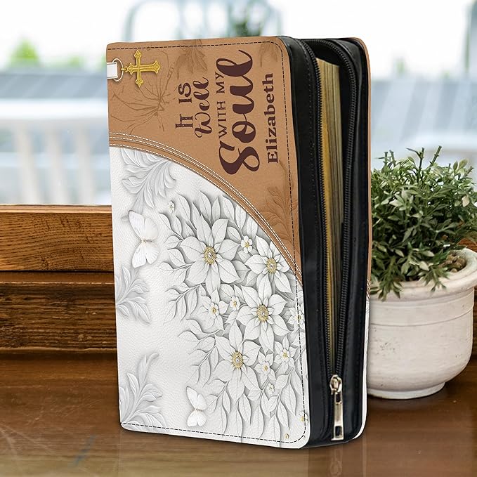 Personalized Man of God Bible Cover, God Says I Am Bible Case PU Leather, Bible Holder Handle Zipper, Faith Scripture with Name Case Bag, Religious Gifts for Church Christians Women Men (GOD-09)